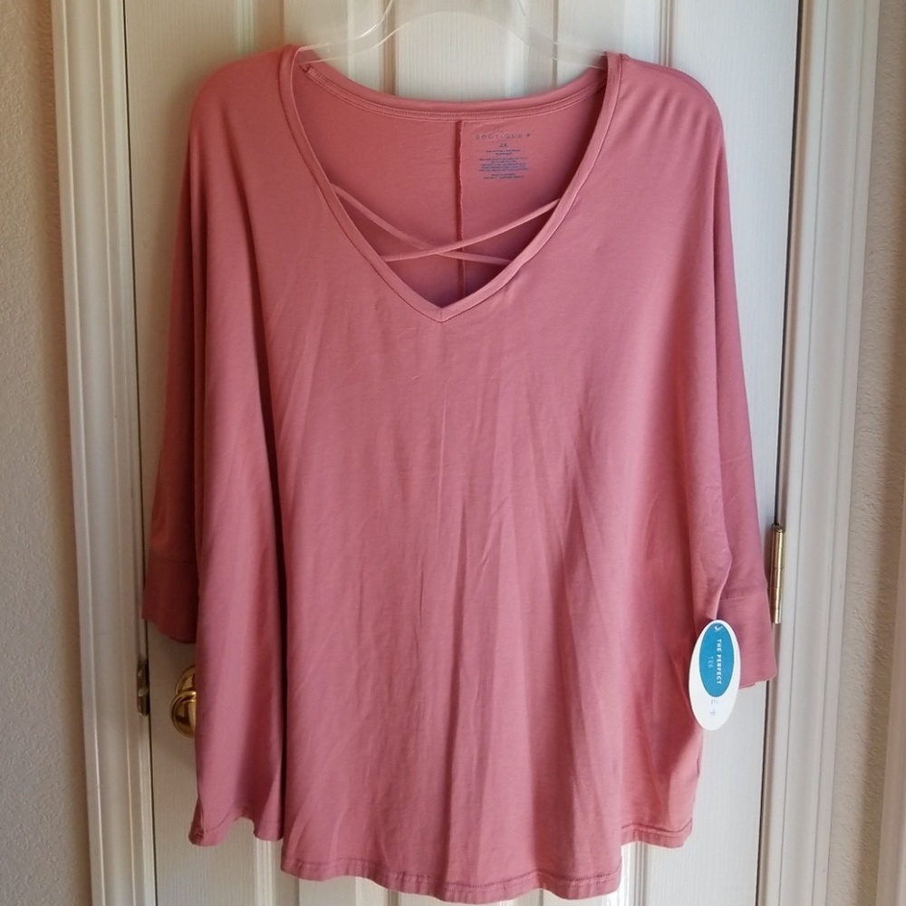 NWT BOUTIQUE SOFT PINK PULLOVER BLOUSE SZ 2X